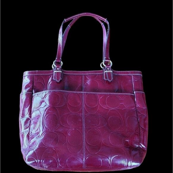 Coach F19818 Signature North South Tote Embossed Patent Leather Satchel - Picture 2 of 10